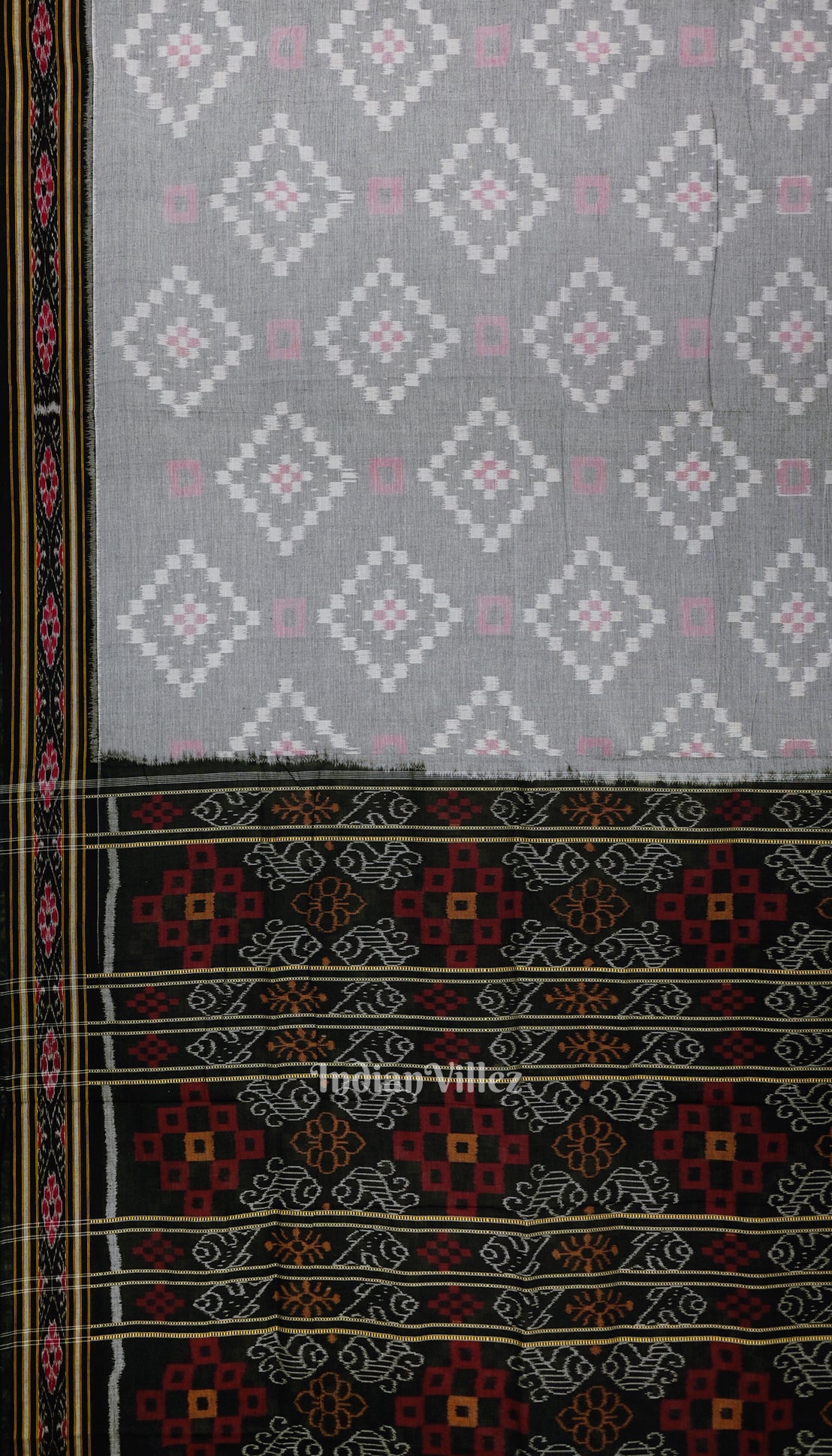 Faded Black Pasapali Theme Odisha Ikat Sambalpuri Pure Cotton Saree