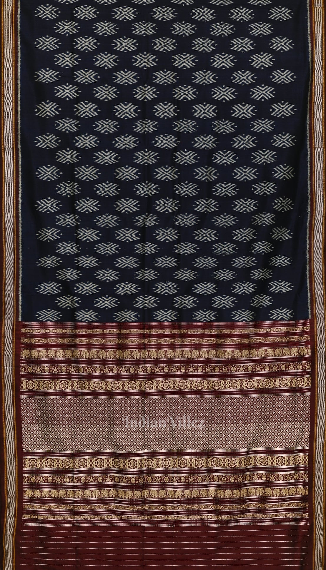 Navy Blue with Maroon Odisha Ikat Contemporary Silk Saree 