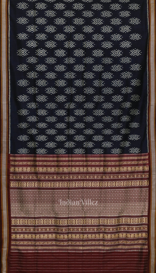 Navy Blue with Maroon Odisha Ikat Contemporary Silk Saree 