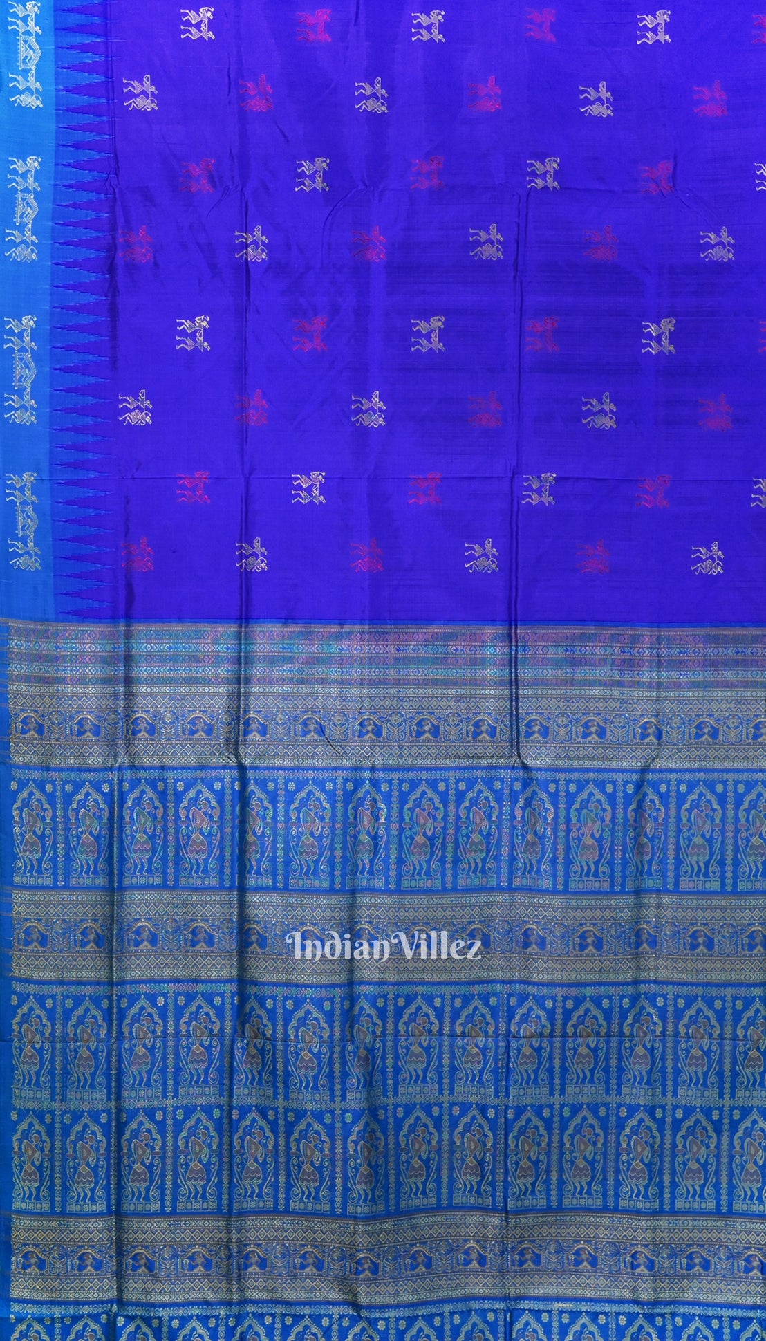 Navy Blue Tribal Theme Sambalpuri Bomkai Silk Saree