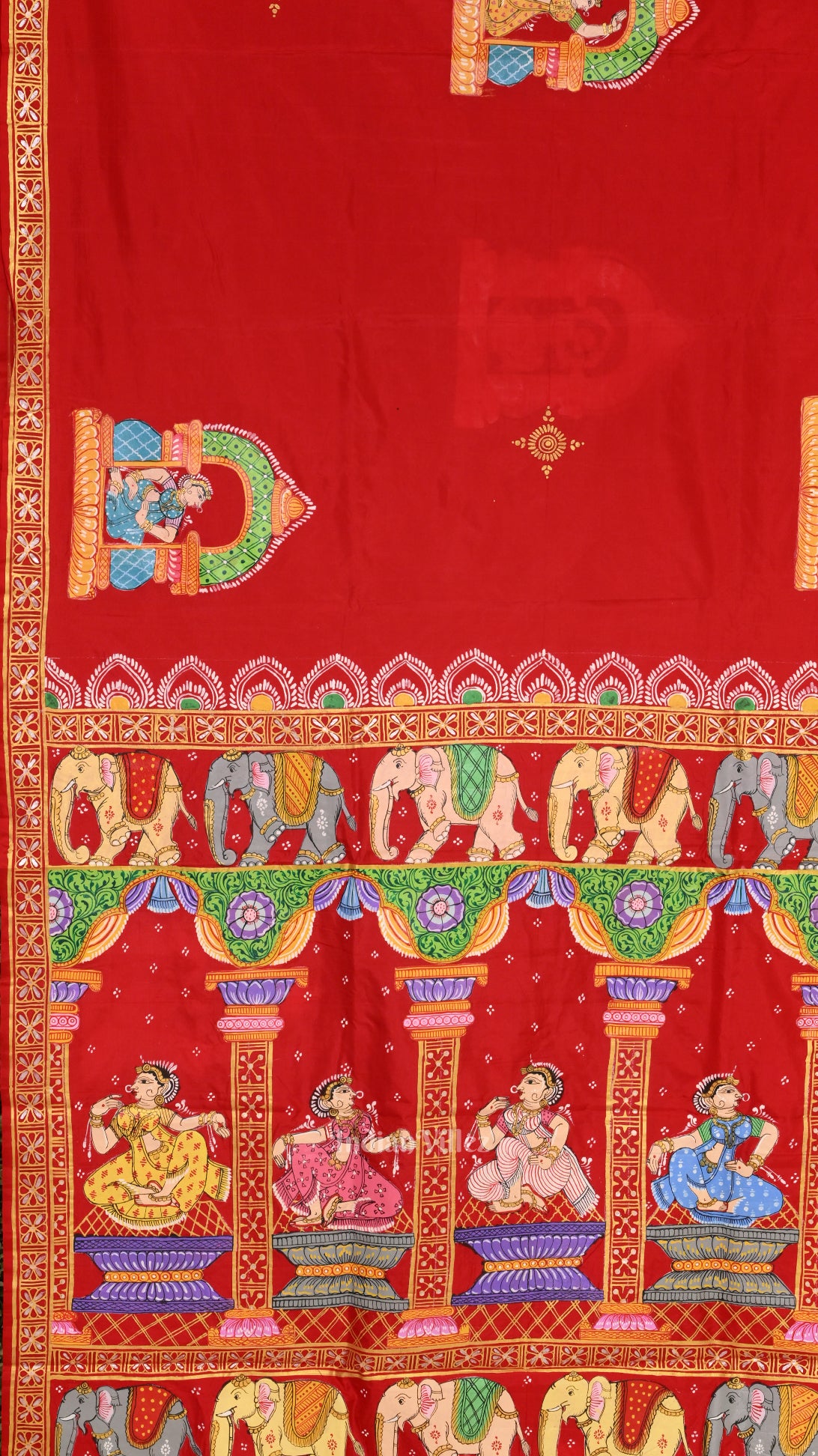 Red Elephant Nartaki Pattachitra Pure Silk Saree