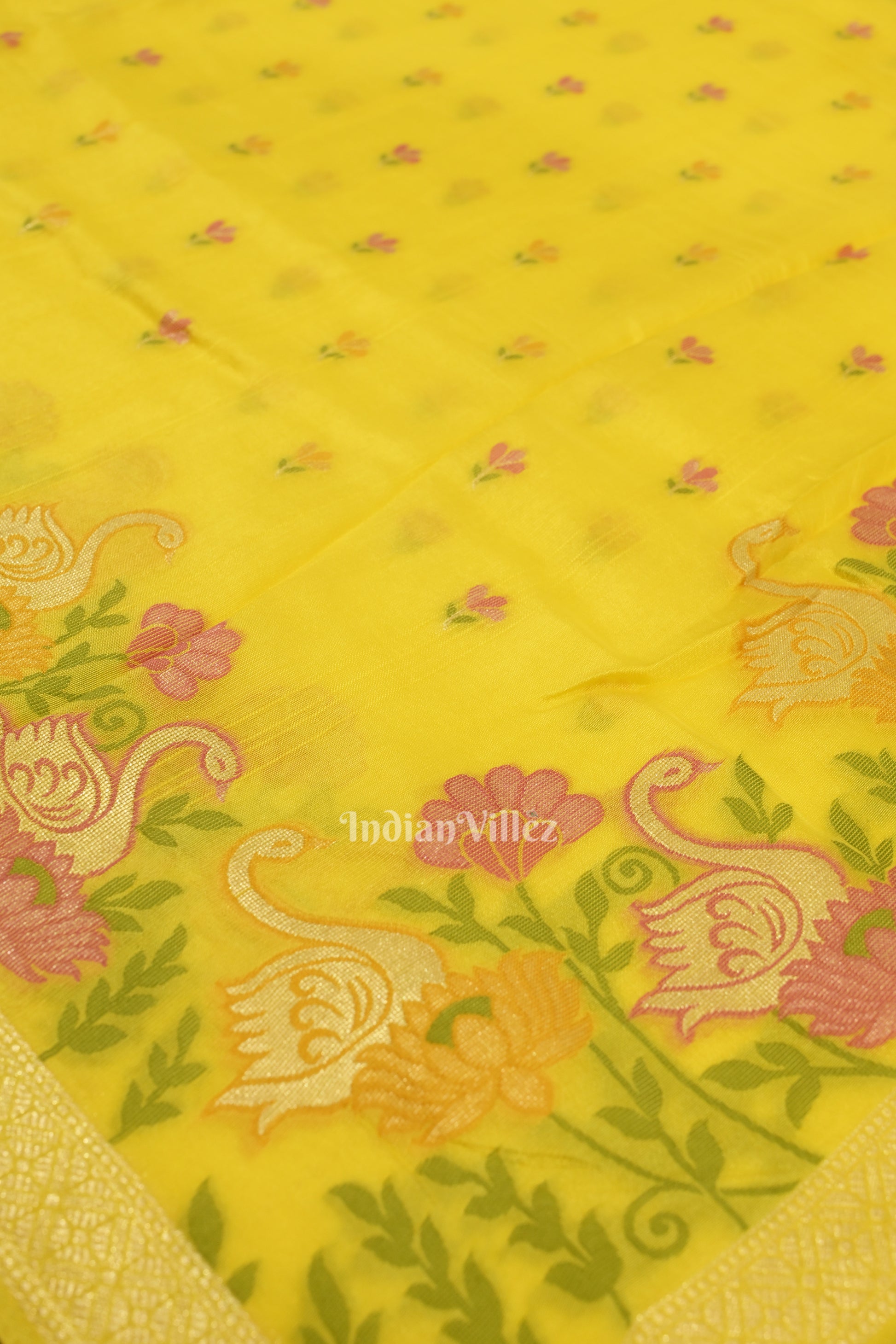 Dark Yellow Tussar Banarasi Silk Saree with Tassels