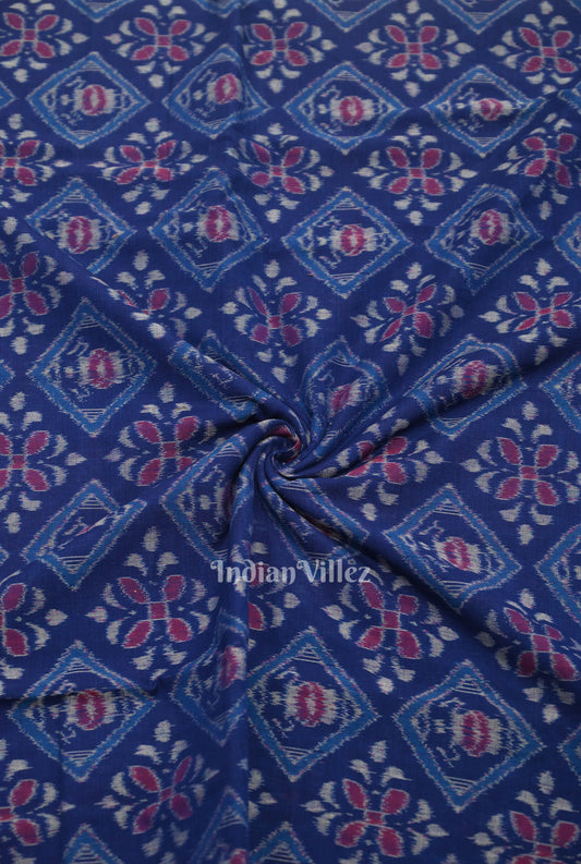  Royal Blue Floral Motif Sambalpuri Ikat Cotton Fabric