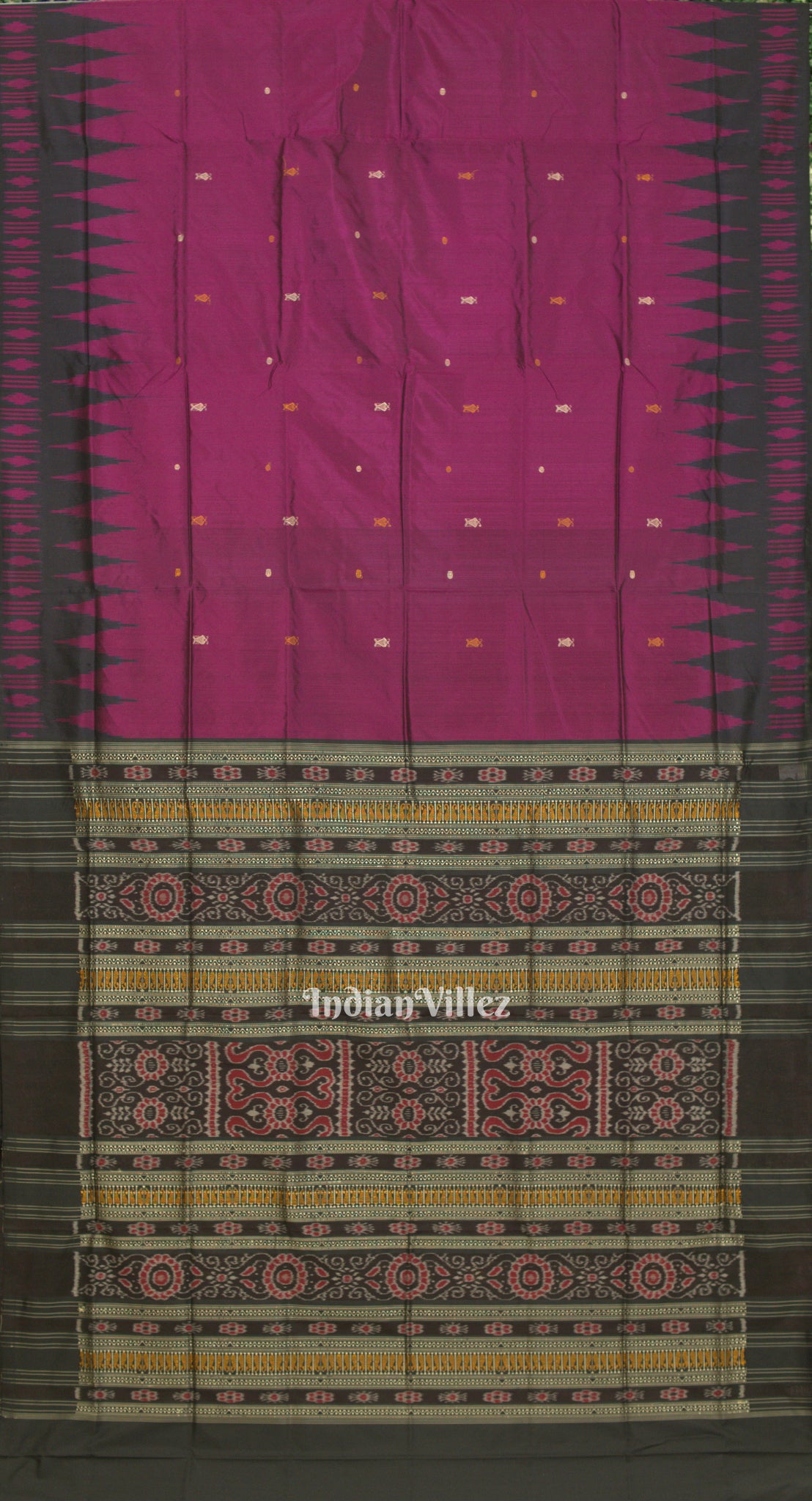 Maroon Fish Motif Bomkai Sambalpuri Silk Saree