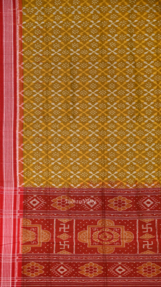 Mehendi Red Odisha Ikat Sambalpuri Pure Cotton Saree