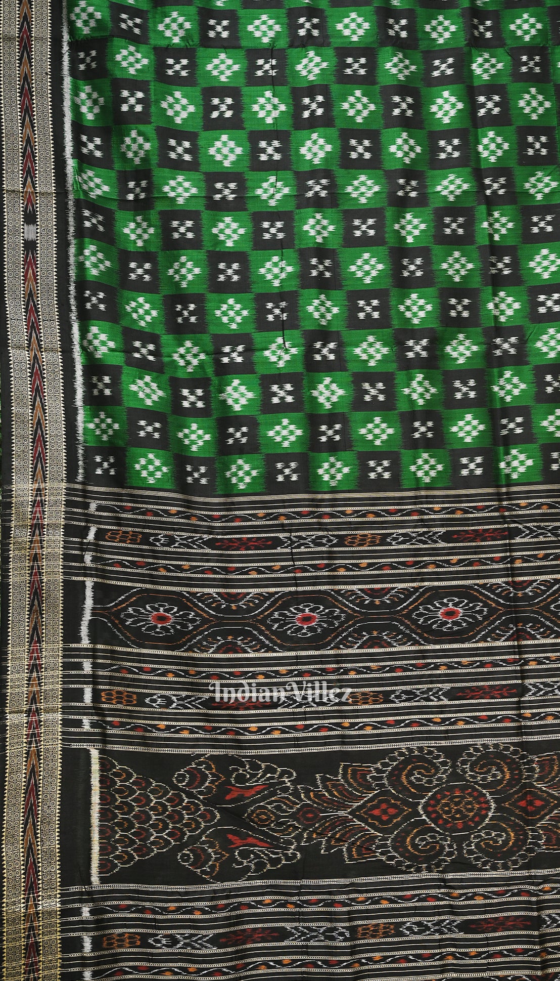 Black Green Pasapali Theme Odisha Ikat Khandua Silk Saree