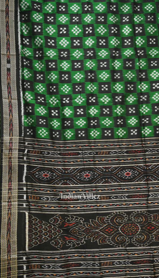 Black Green Pasapali Theme Odisha Ikat Khandua Silk Saree