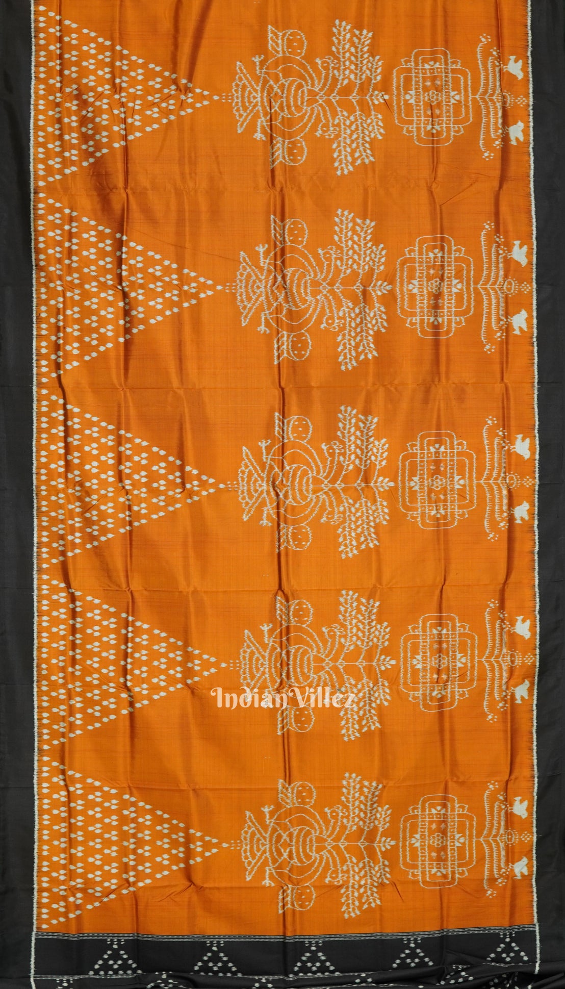 Deep Orange Odisha Ikat Designer Contemporary Silk Saree