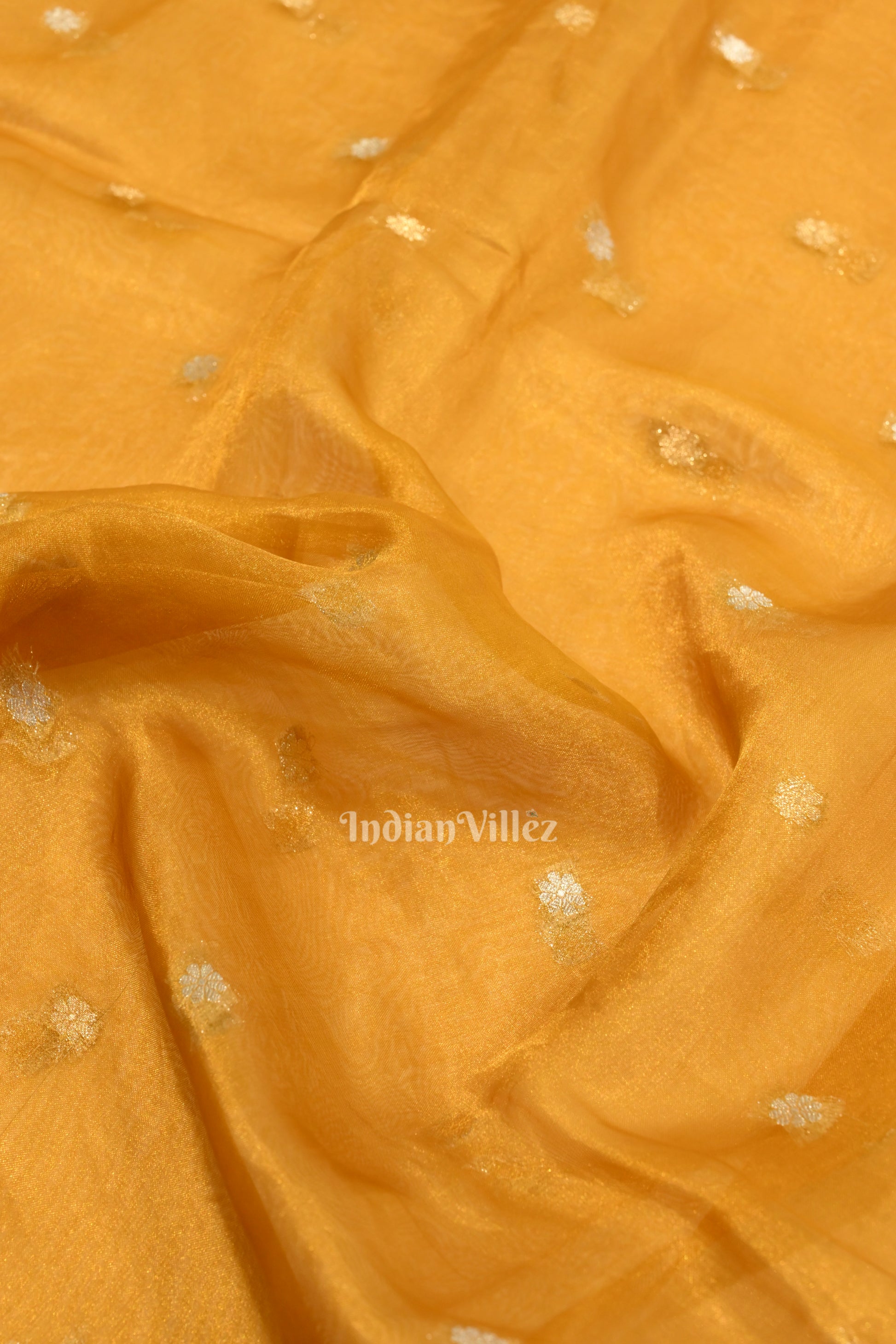 Mustard Yellow Zari Woven Kora Organza Banarasi Saree