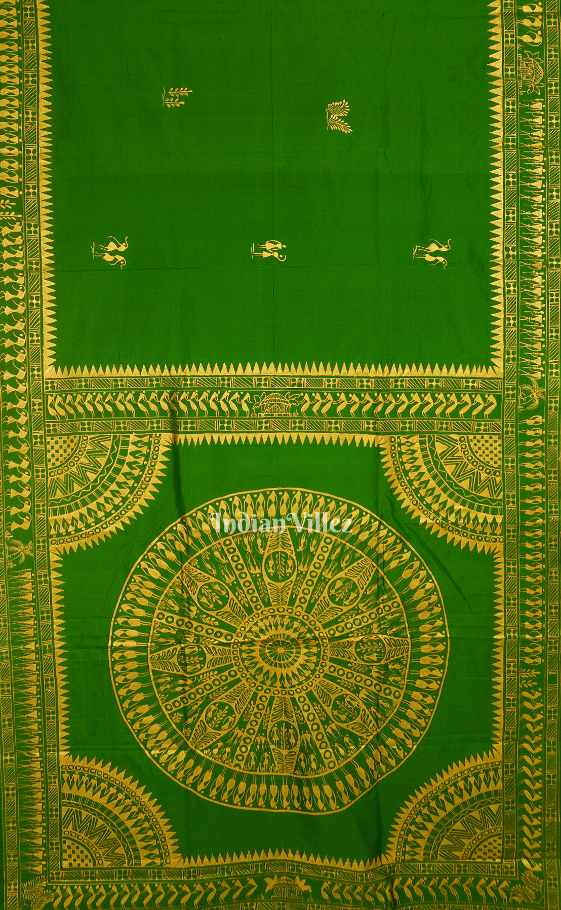 Green Tribal Themed Pattachitra Silk Saree