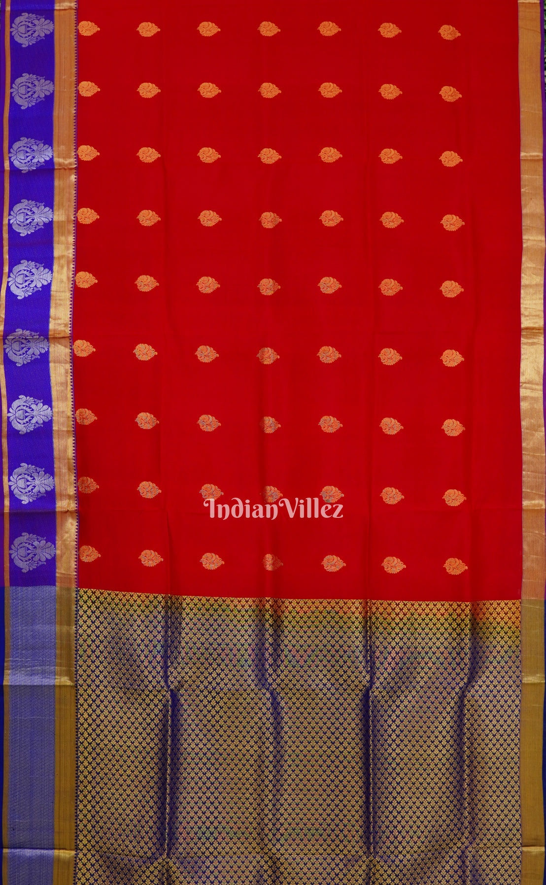 Red Blue Pure Kanjivaram Soft Silk Saree