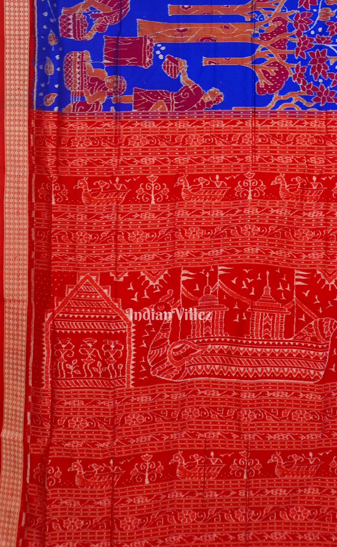 Red Blue Exclusive Sambalpuri Silk Saree