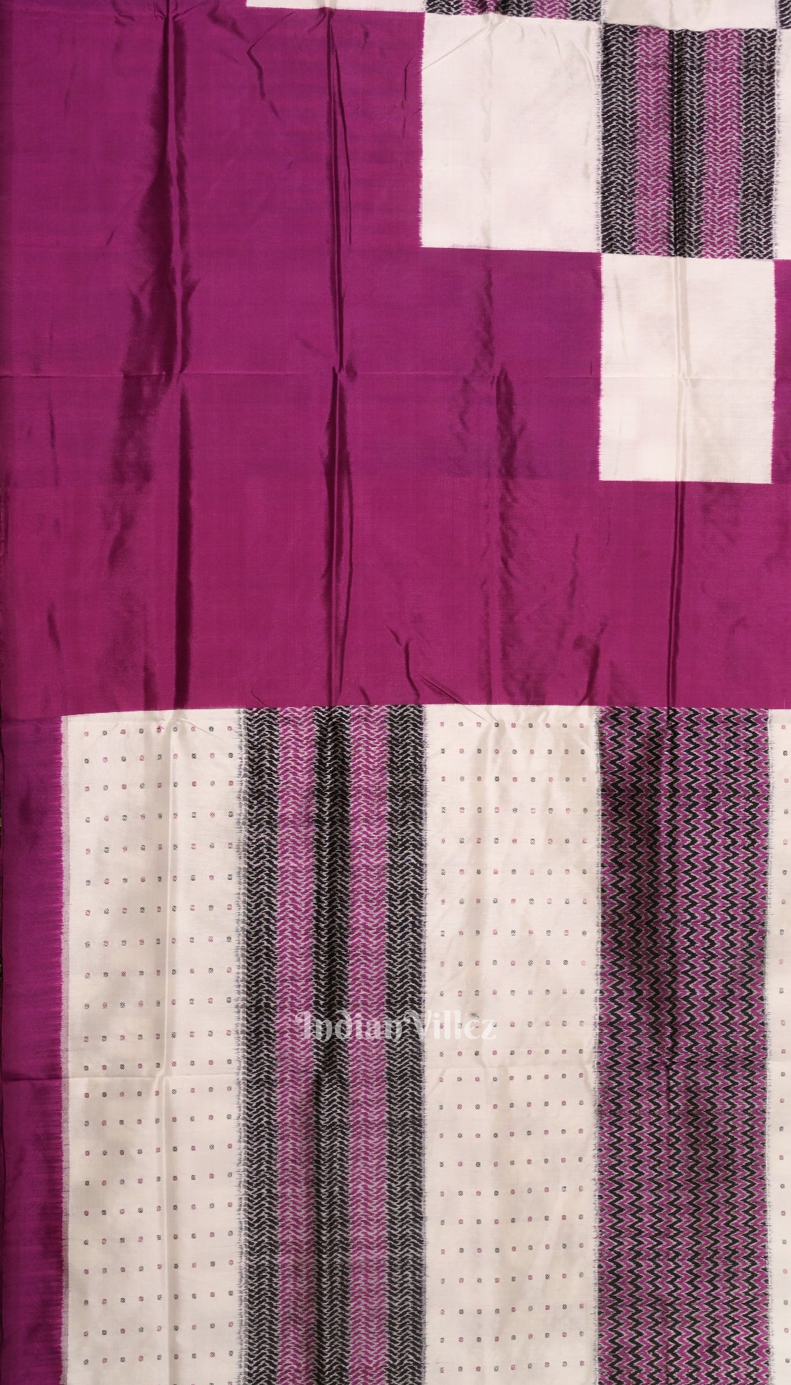 Black White & Purple Odisha Ikat Pasapali Sambalpuri Silk Saree