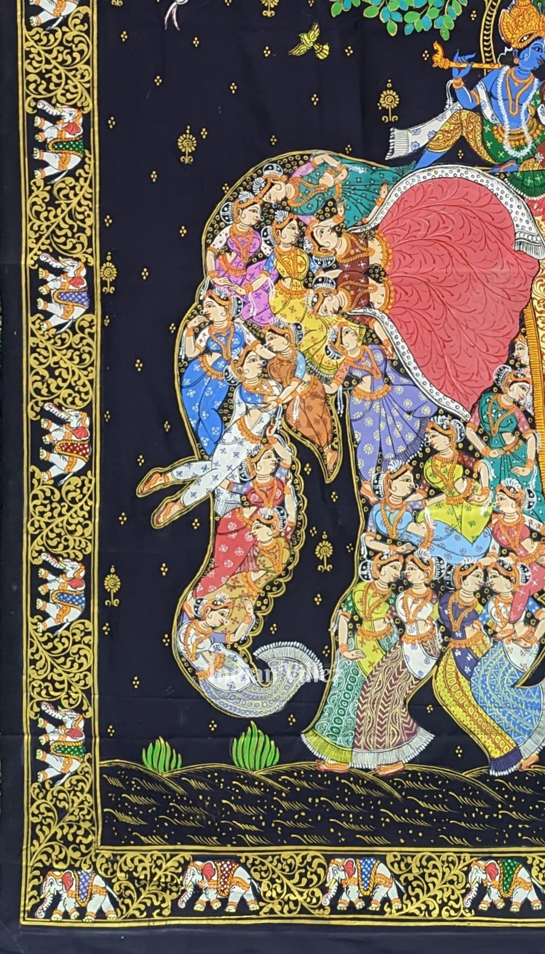 Deep Blue Kandarpa Hati (Elephant) Pattachitra Silk Saree