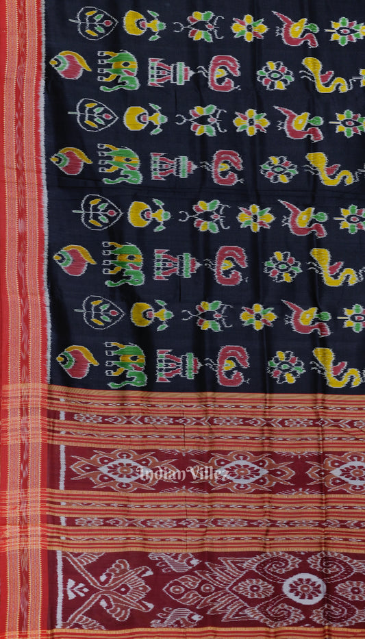 Black Red Odisha Ikat Nabarangi Khandua Silk Saree