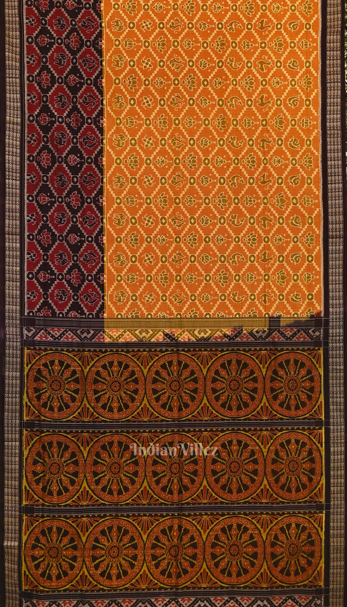 Orange with Black Odisha Ikat Sambalpuri Pure Cotton Saree