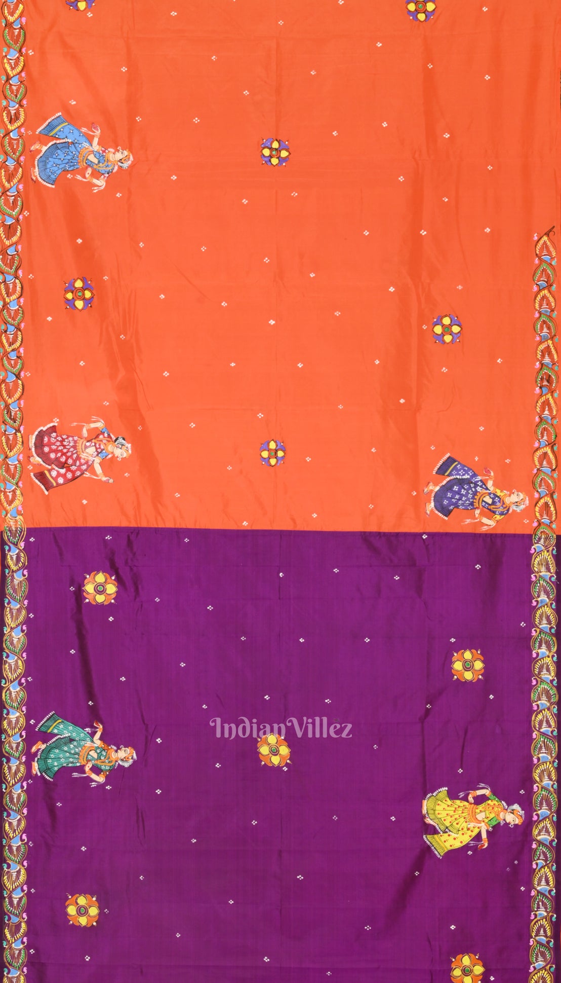 Violet Ramayan Theme Hand-Painted Pattachitra Saree 