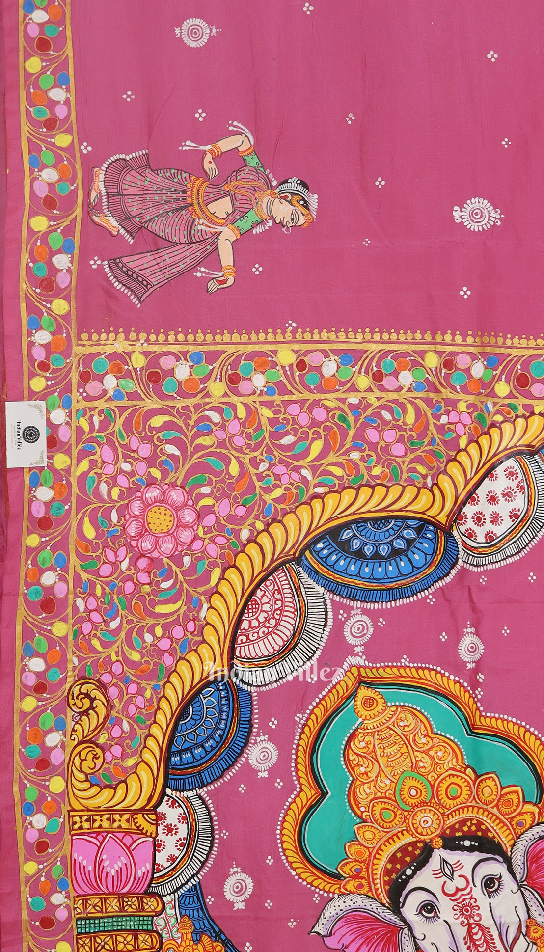 Pink Shree Siddhivinayak Ganapati Pattachitra Silk Saree