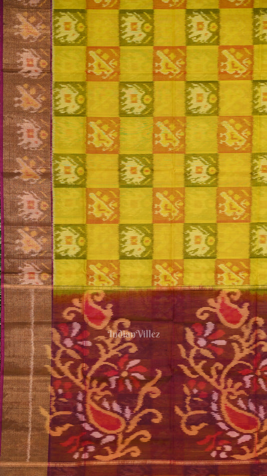 Yellow Purple Pochampally Ikat Sico (Silk & Cotton) Saree with Zari Border