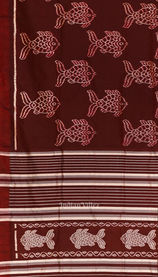 Maroon with Fish Motif Theme Odisha Ikat Contemporary Silk Saree