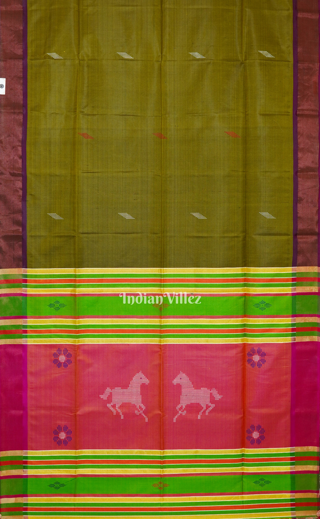 Olive Green Peach Handwoven South Soft Silk Saree