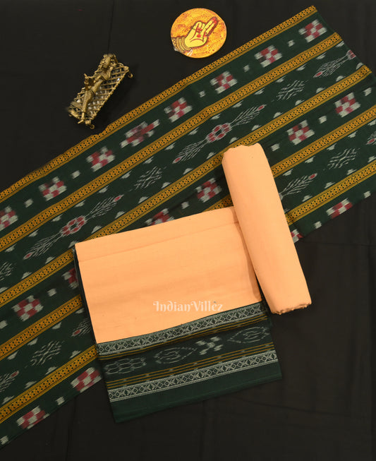 Green Cream Odisha Ikat  Sambalpuri Dress Material & Dupatta