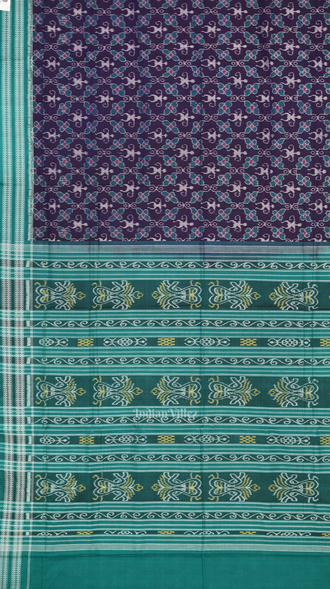 Blue Green Tribal Theme Odisha Sambalpuri Pure Cotton Saree