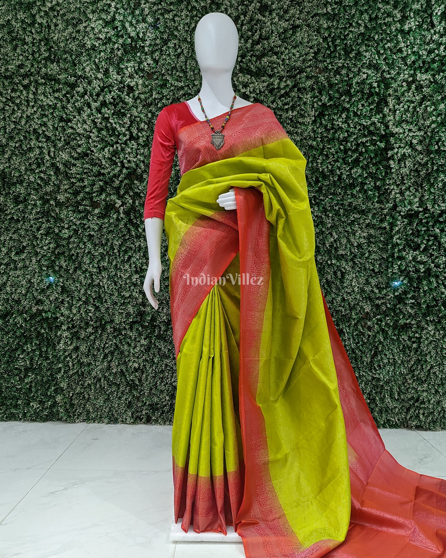 Parrot Green Pure Kanjivaram Silk Saree