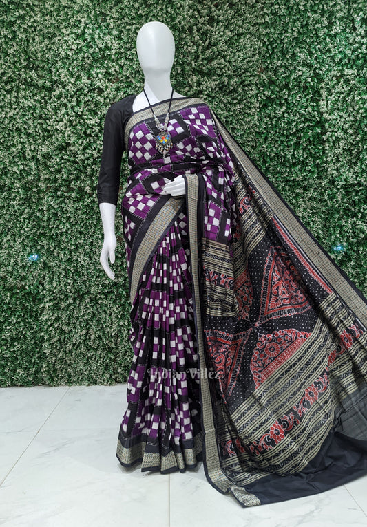 Purple White Pasapali Sambalpuri Silk Saree