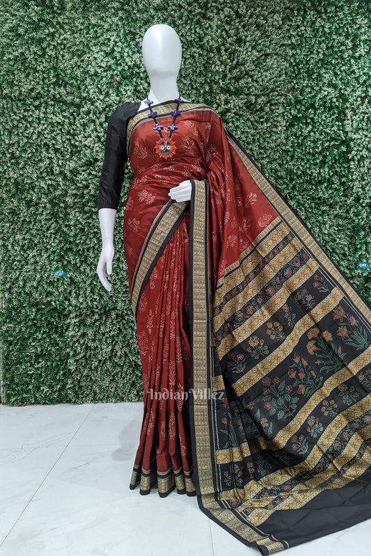 National Award Winning Maroon Sambalpuri Natural Dyed Silk Saree