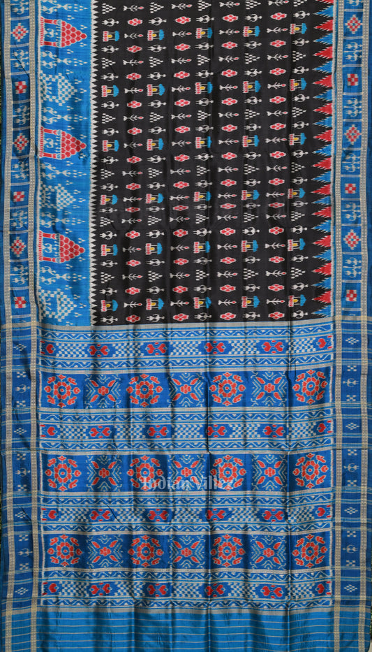 Copper Sulphate Black Tribal Theme Odisha  Khandua Silk Saree