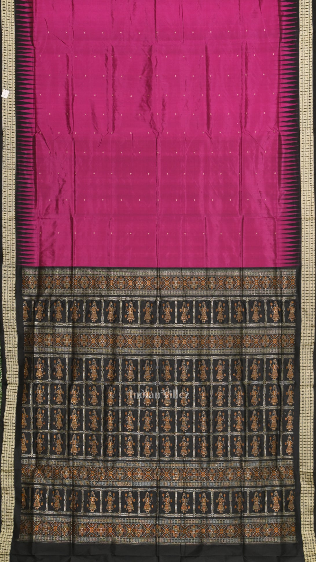 Magenta Pink Black Buti Design  Bomkai Sambalpuri Silk saree 