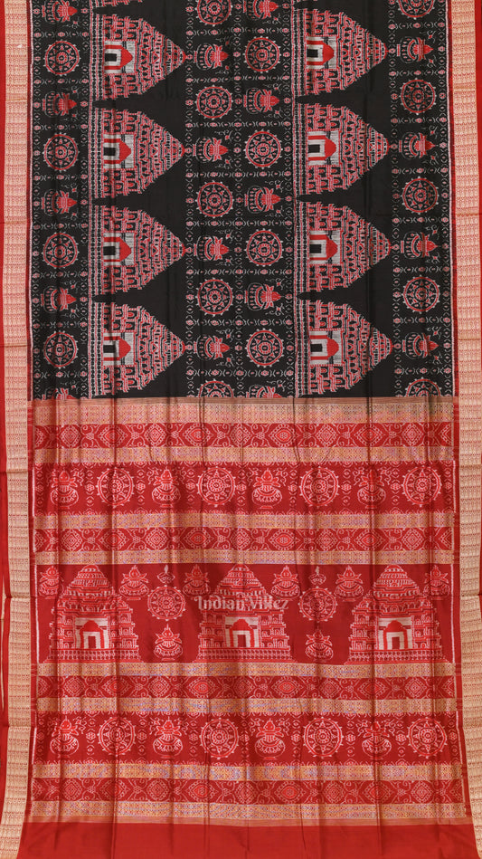 Black Maroon Konark Theme Sambalpuri Silk Saree