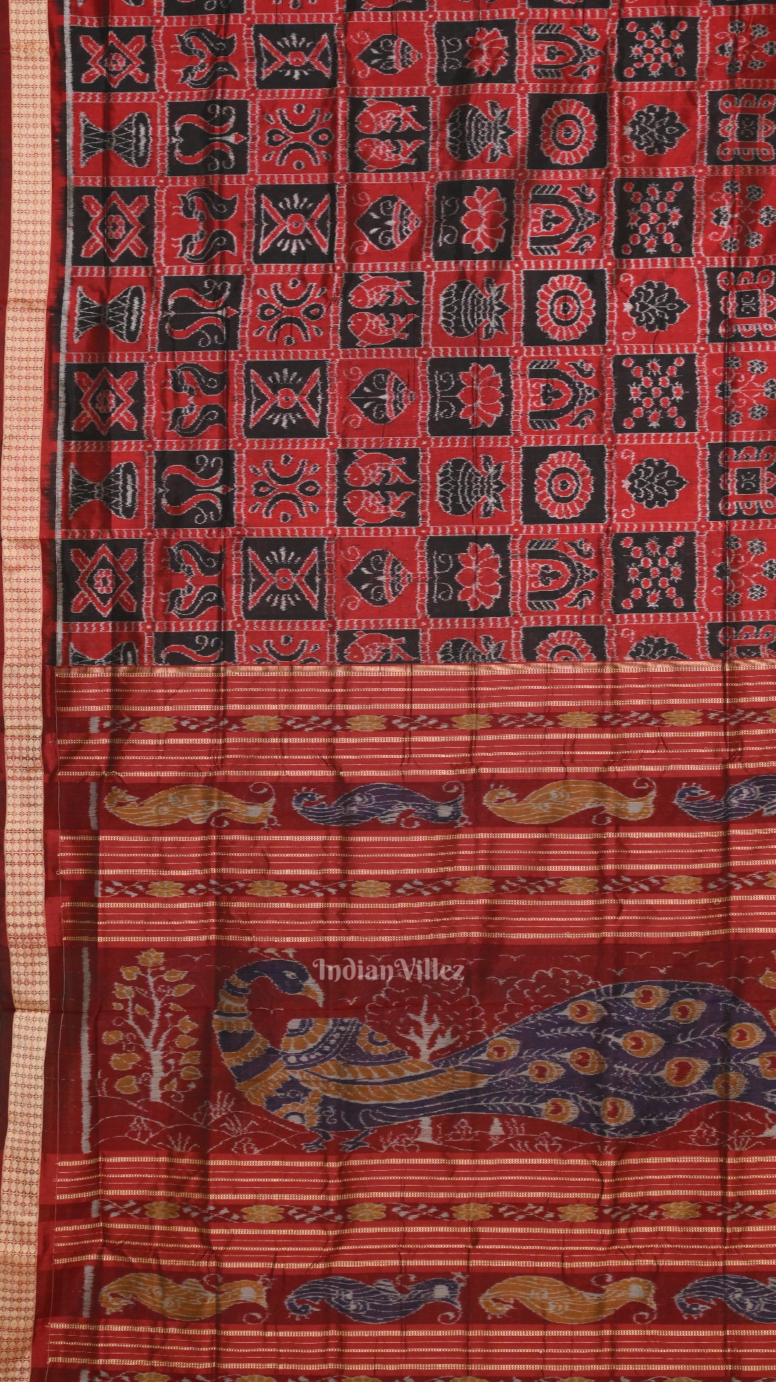 Maroon Black Nabakothi Odisha Ikat Sambalpuri Silk Saree 