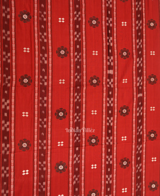 Red with Black Floral Buti Odisha Ikat  Sambalpuri Dress Material & Dupatta