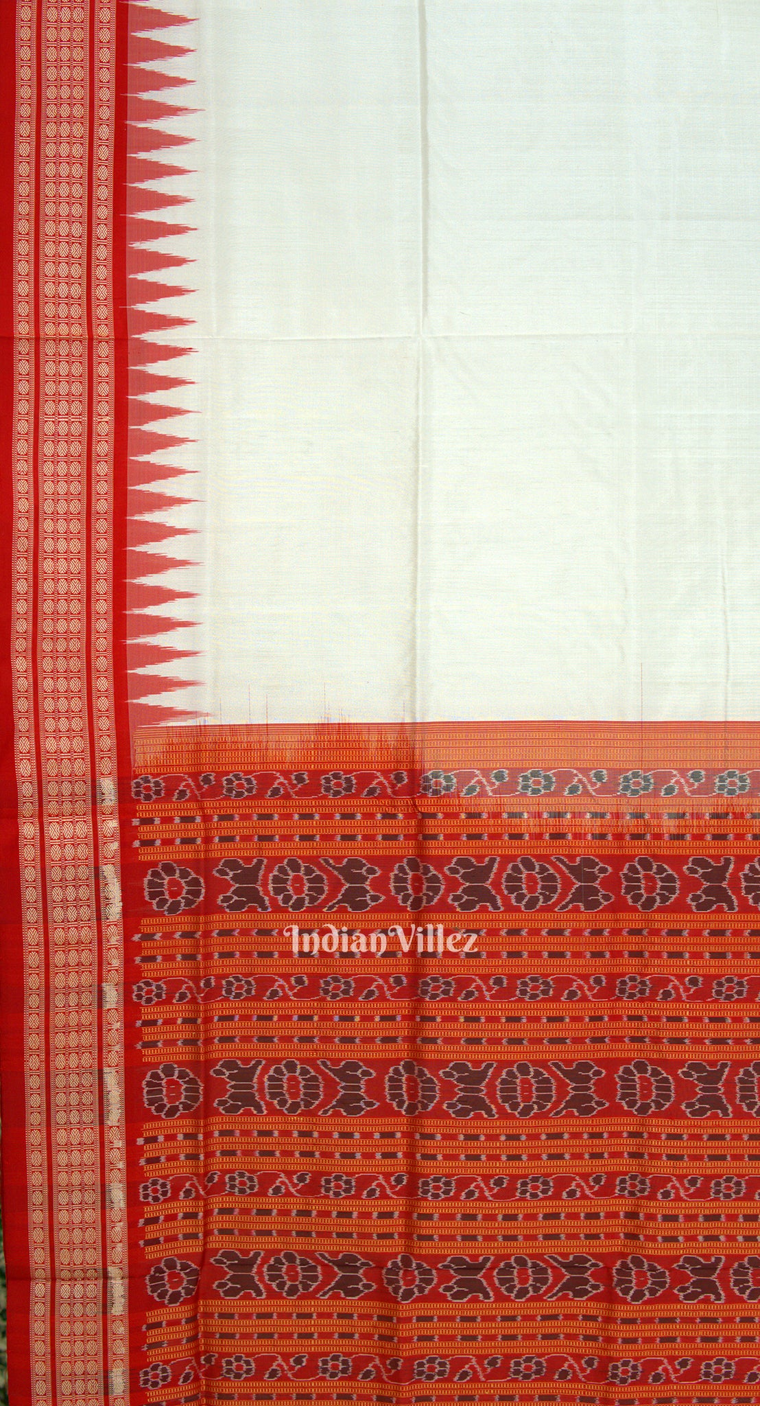 White Red Bomkai Sambalpuri Silk Saree