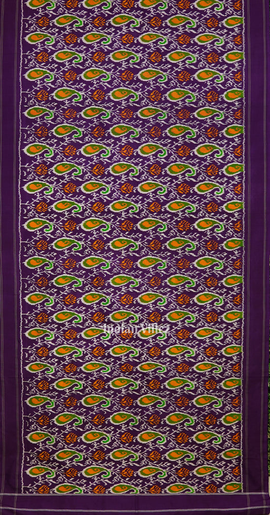 Purple Floral Motif Pochampally Ikat Handloom Silk Saree