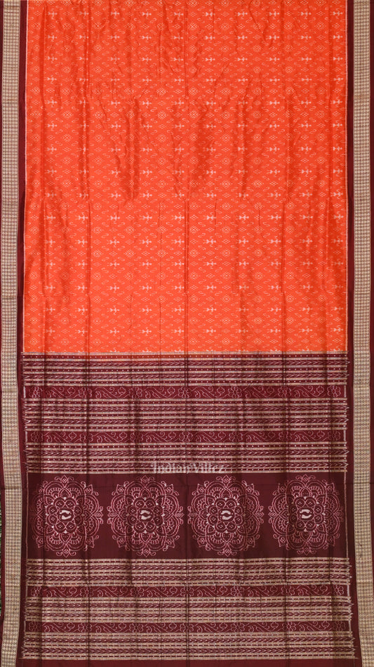 Orange Odisha Ikat Tribal Theme Sambalpuri Silk Saree 