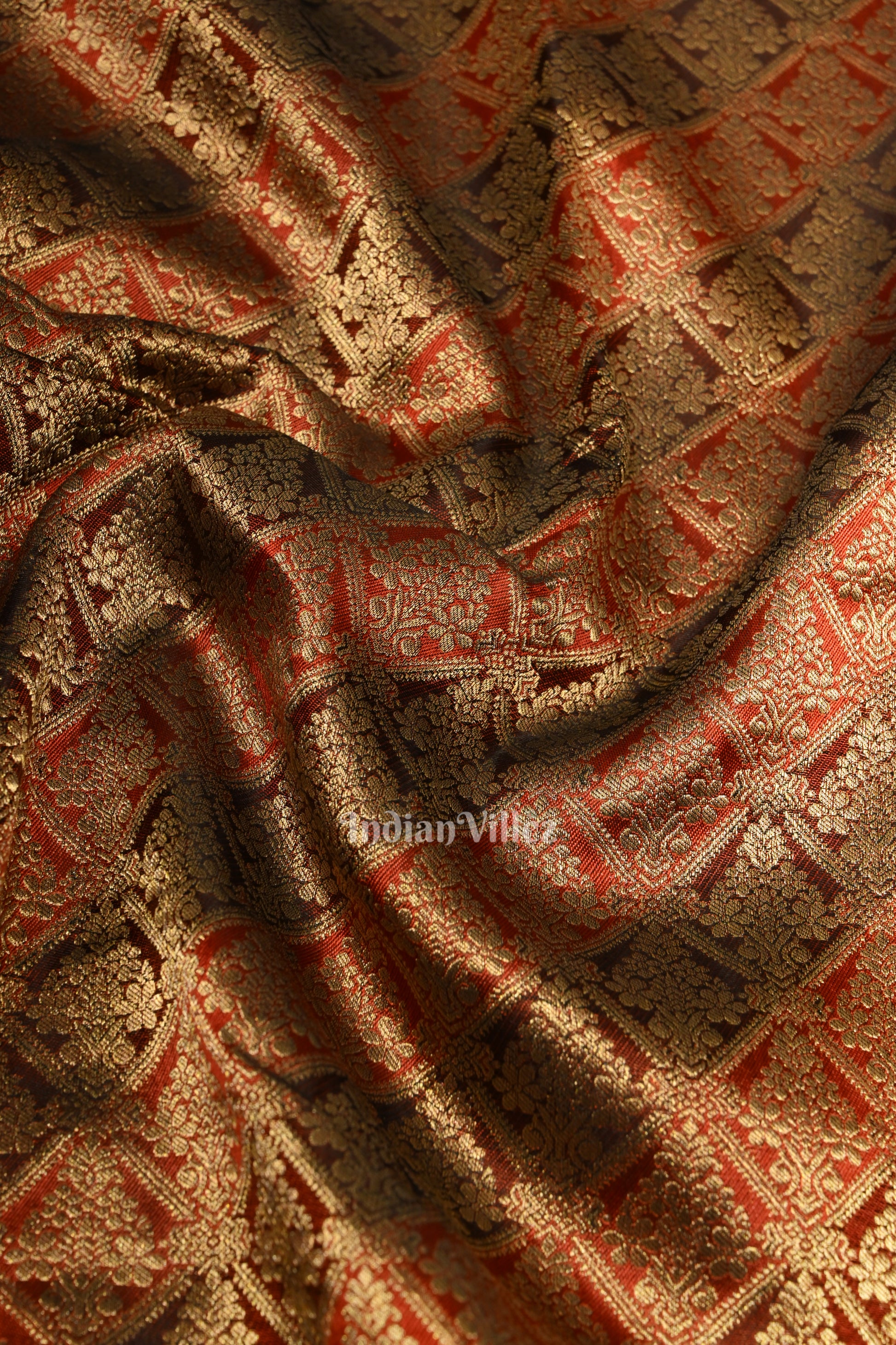 Dark Maroon Pure Brocade with Golden Broder  Bridal Kanjivaram Silk Saree 