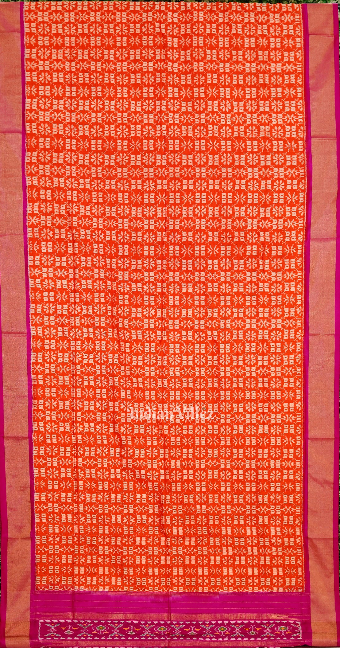 Exclusive Deep Orange Pochampally Ikat Handloom Silk Saree