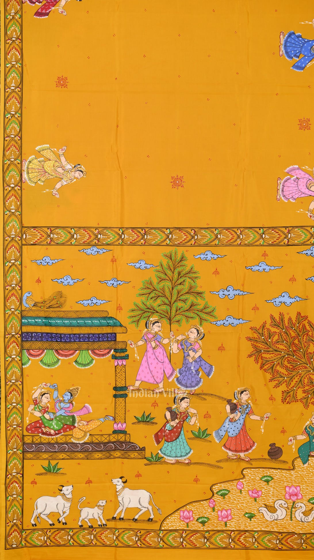 Deep Yellow Hand-Painted Pattachitra Saree 