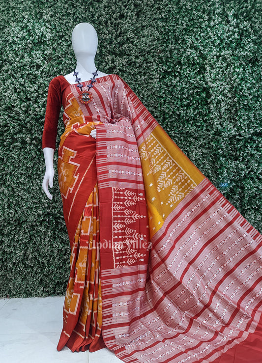 Exclusive Designer Red with Mustard Yellow Contemporary Silk Saree