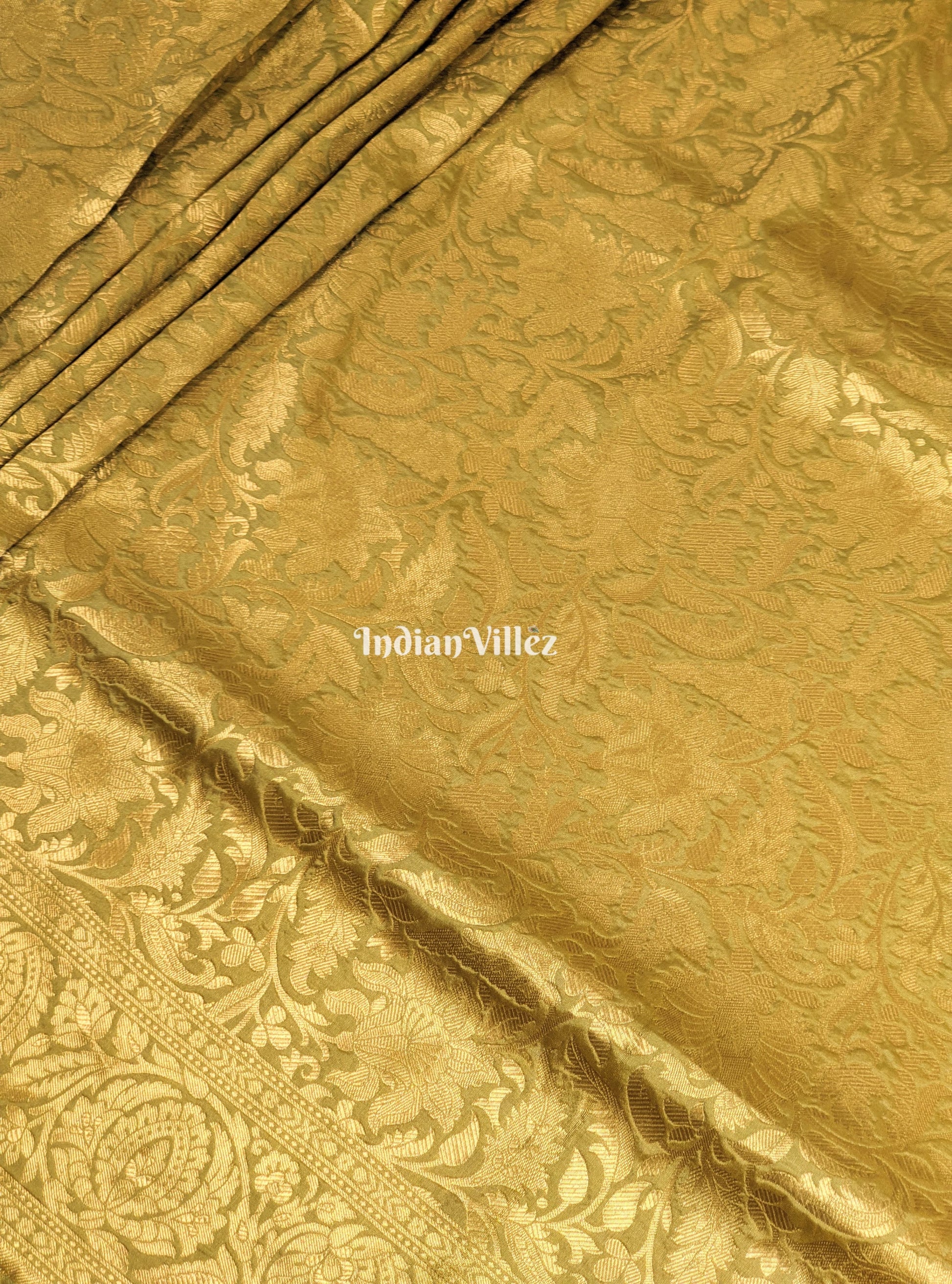 Golden Floral Theme Designer Banarasi Katan Silk Saree