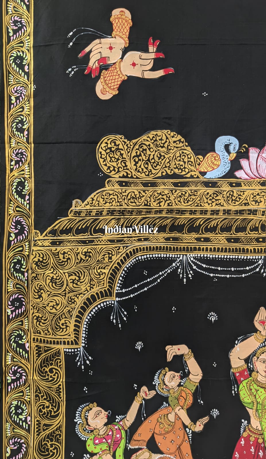 Black Nartaki Mudra Pattachitra Silk Saree