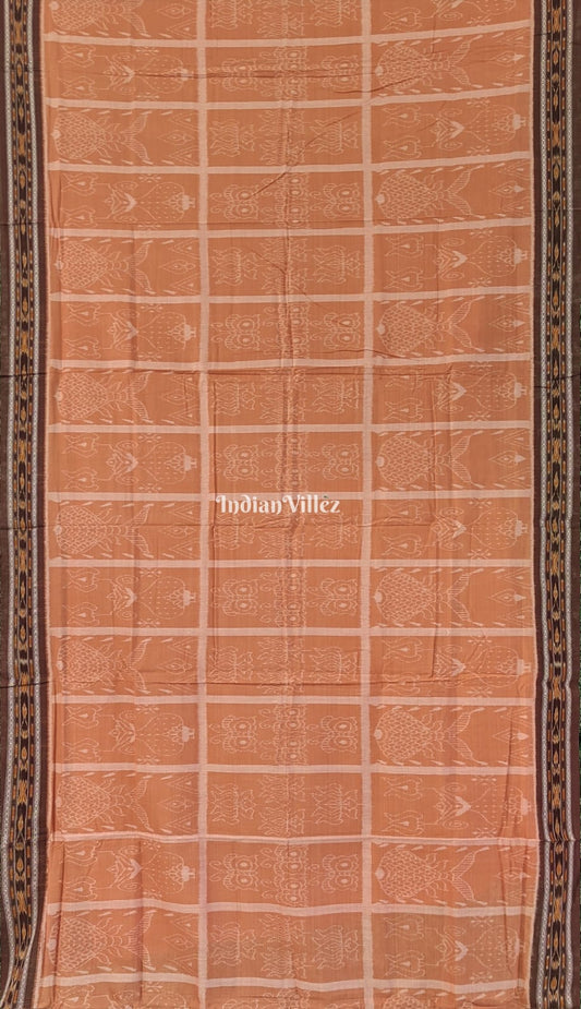 Peach Fish Body Design Sambalpuri Pure Cotton Saree