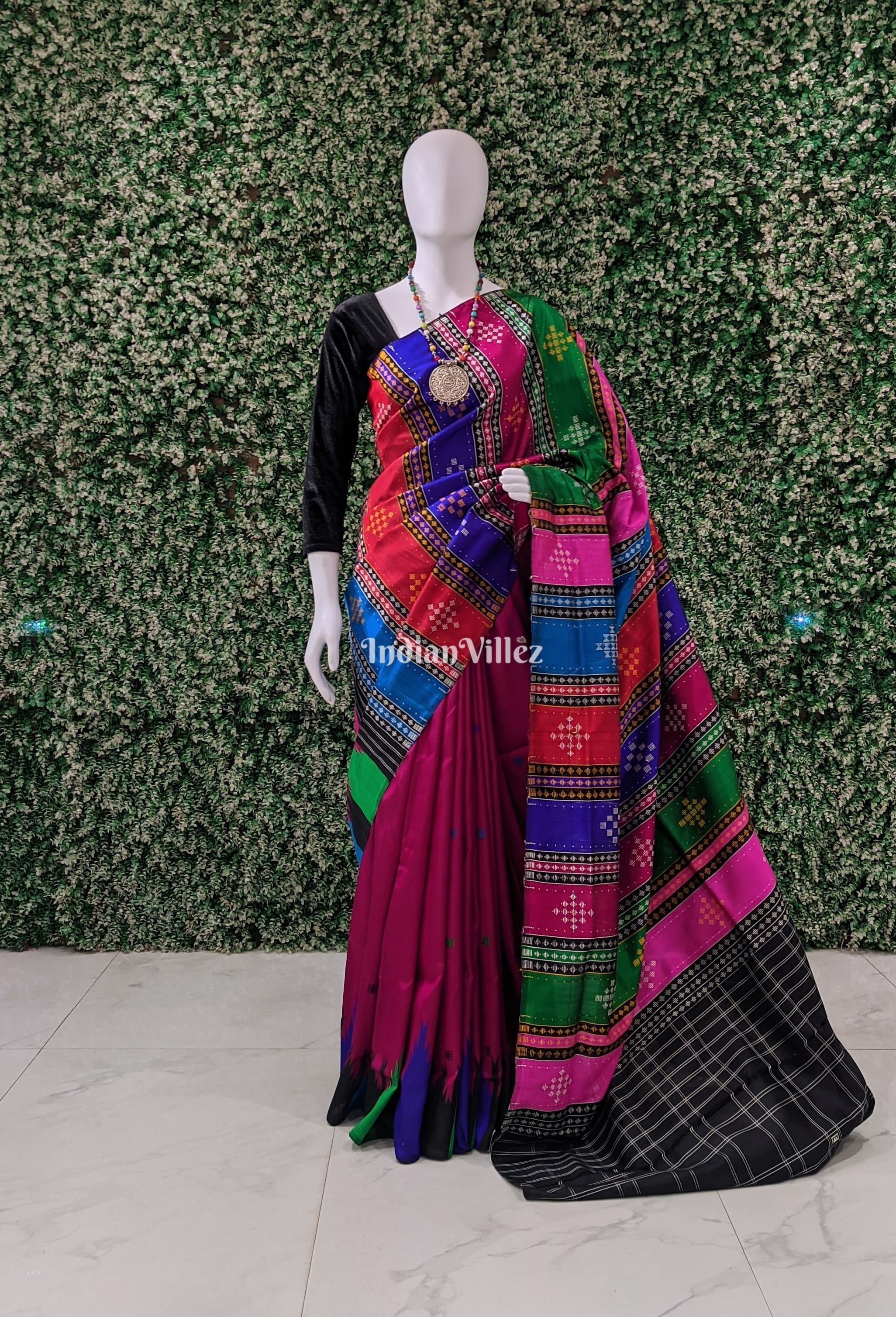 Rani Double Pallu Phoda Kumbha Berhampuri Silk Saree