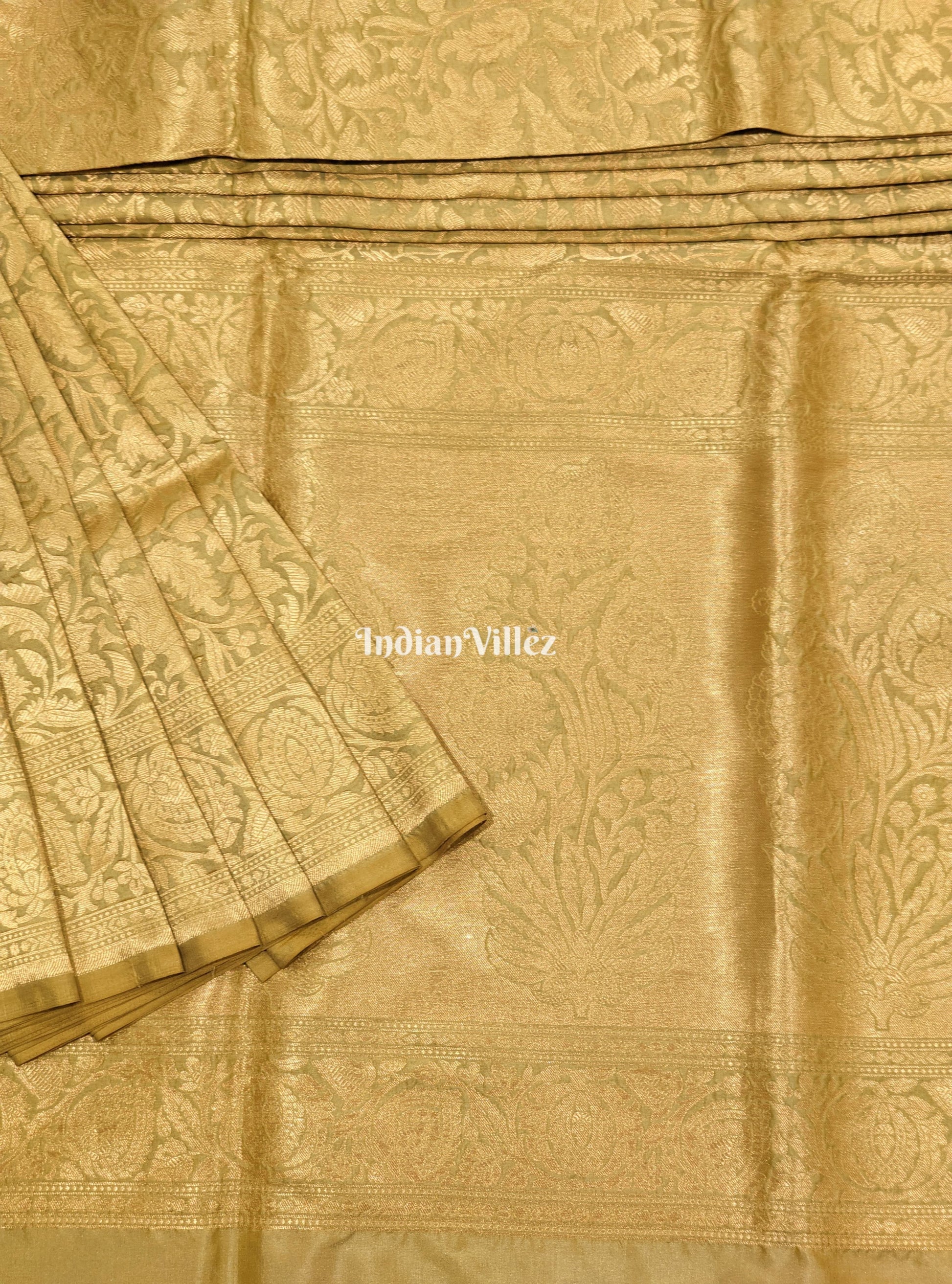 Golden Floral Theme Designer Banarasi Katan Silk Saree