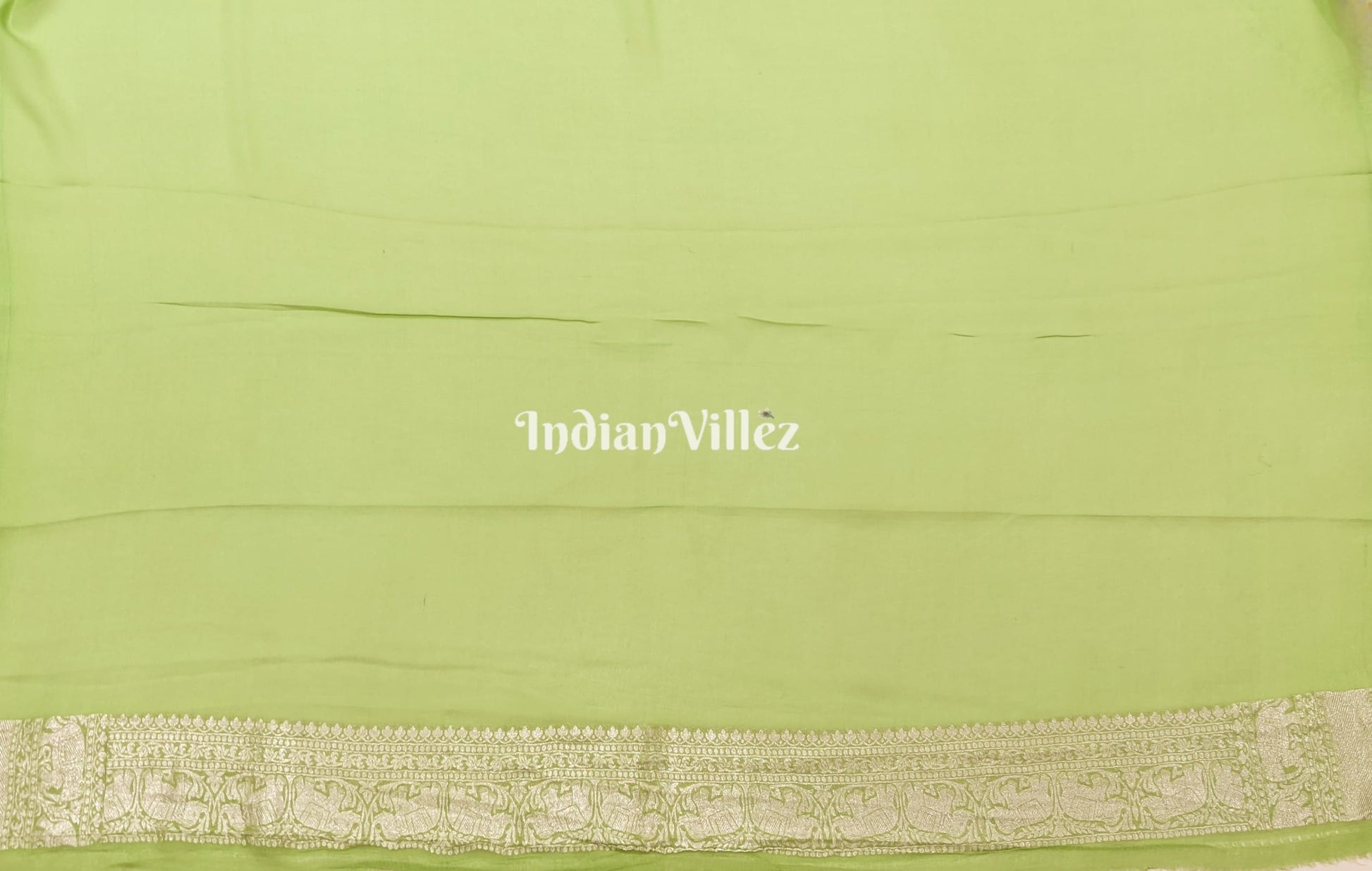 Parrot Green Banarasi Khaddi Georgette Saree with Tassels