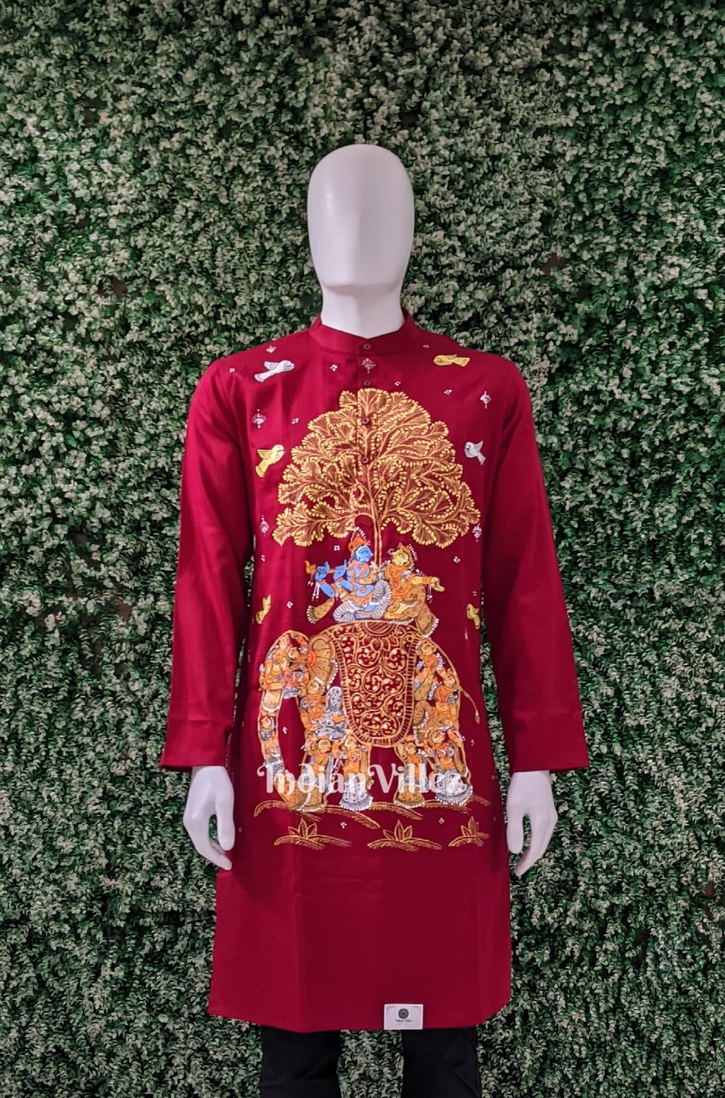 Red Kandarpa Hasti Hand-Painted Pattachitra Kurta