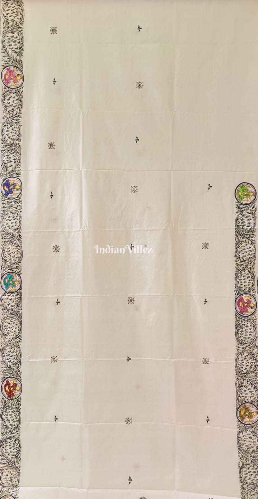 White PEACOCK (Mayur) & Nartaki Theme Pattachitra Silk Saree